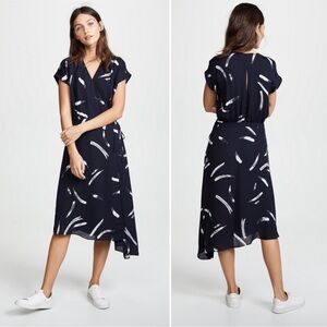 Joie Bethwyn Silk Wrap Midi Dress Navy Blue Sz M